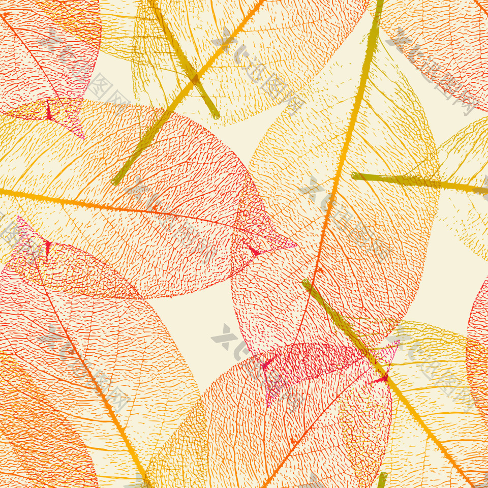 秋色树叶彩绘插画矢量背景素材