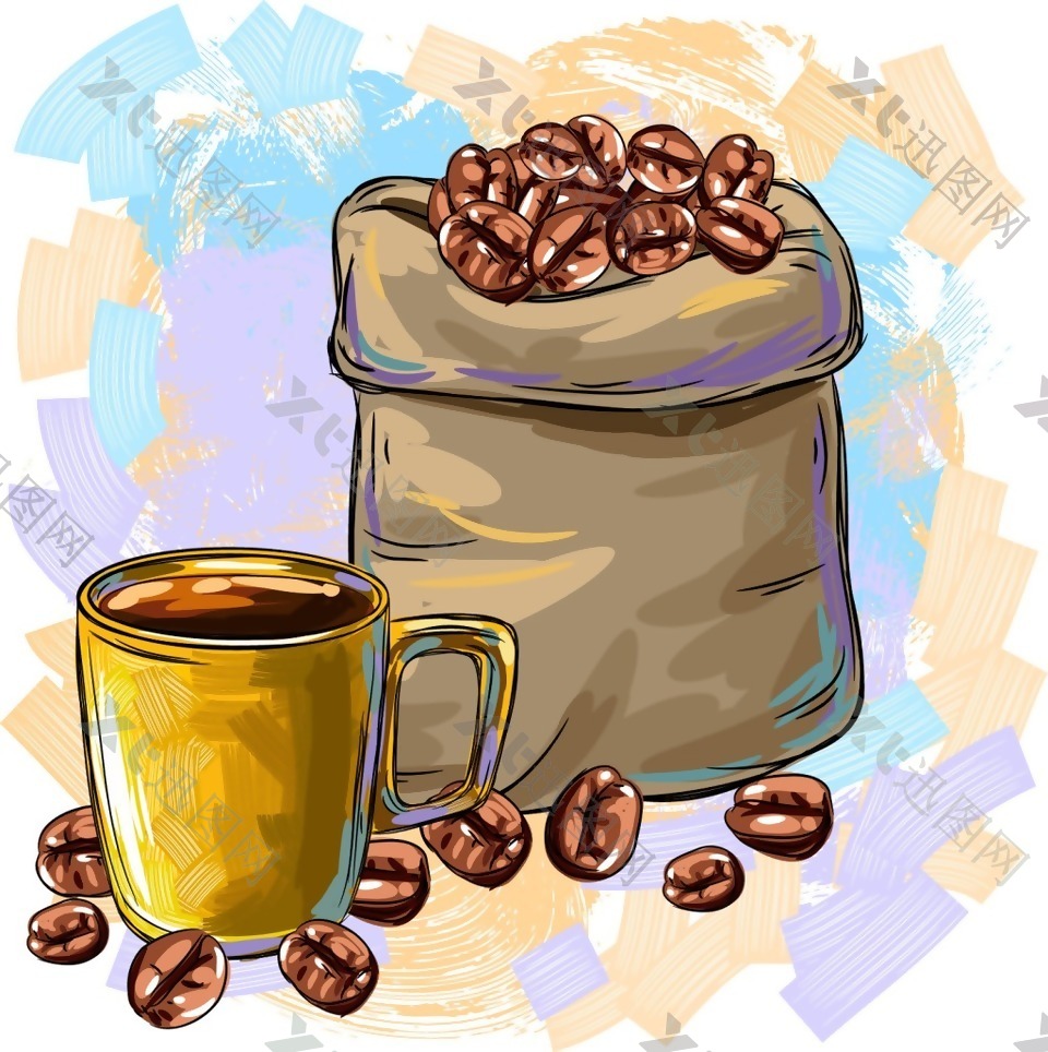 手绘彩绘咖啡豆插画