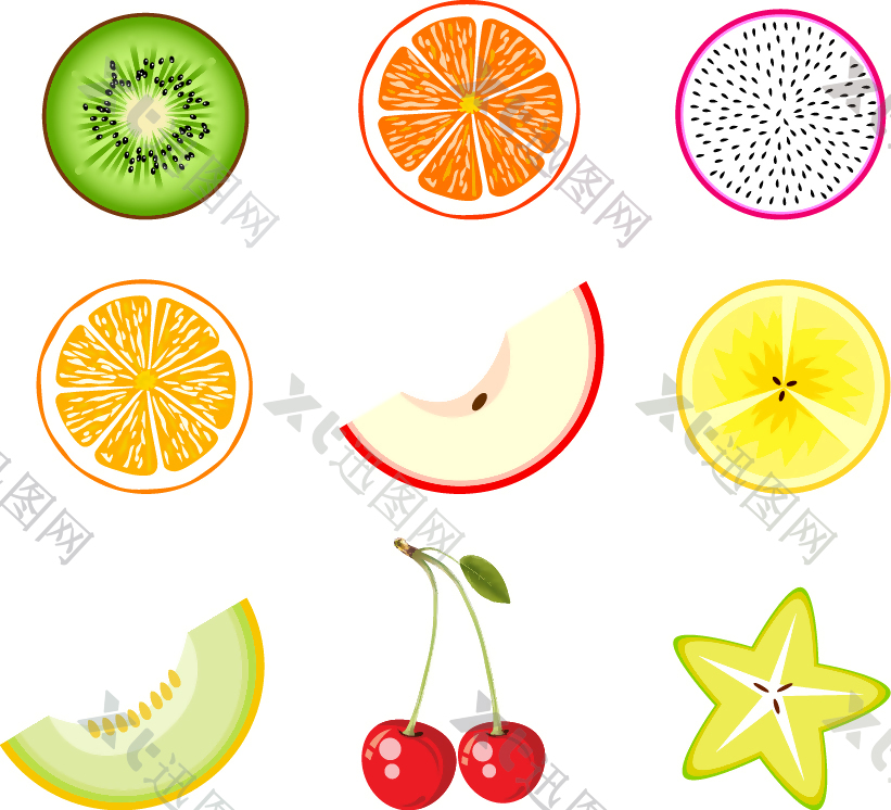 清新切片水果图标元素