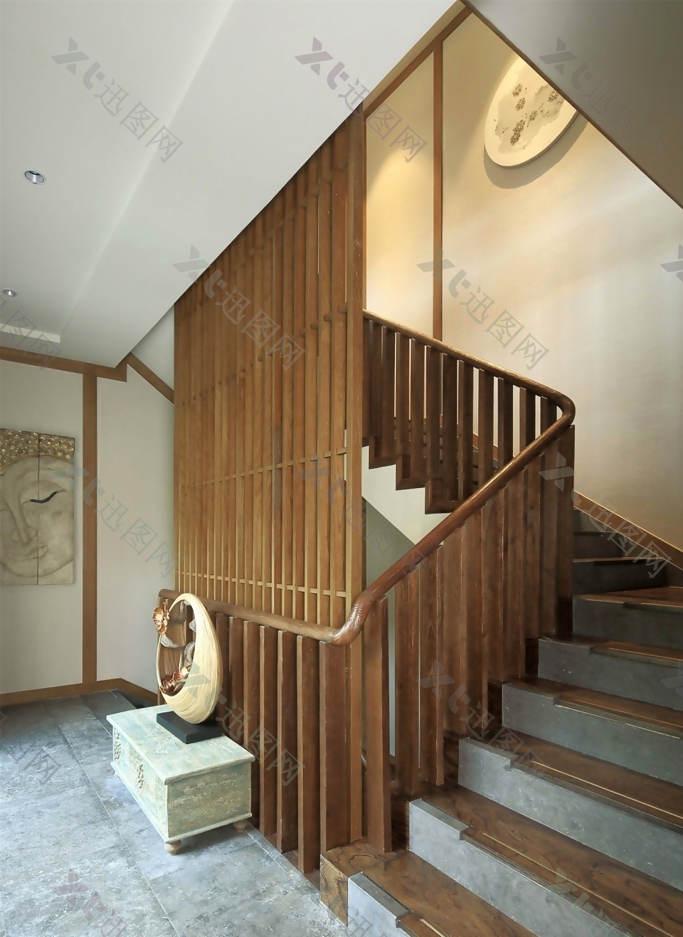日式风室内设计楼梯效果图JPG源文件