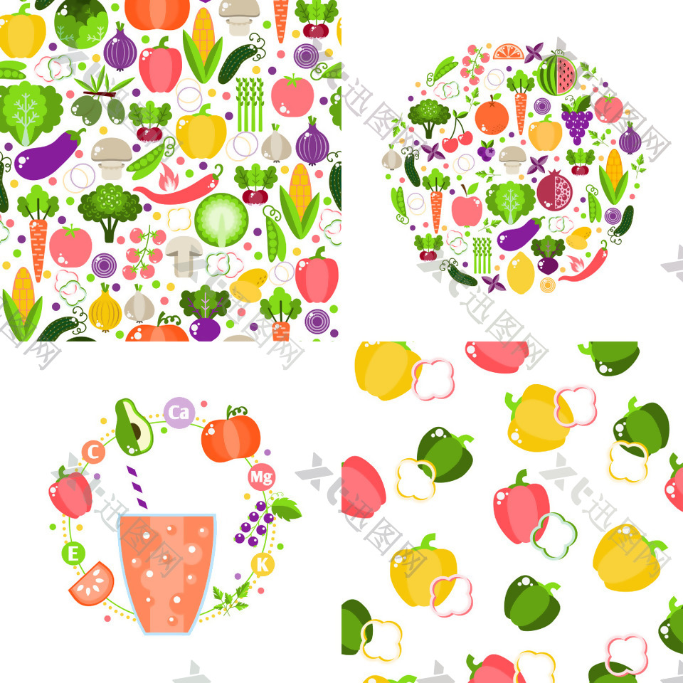卡通创意水果和蔬菜背景
