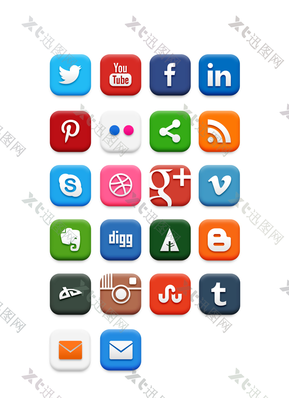 彩色立体社交多媒体icon图标设计