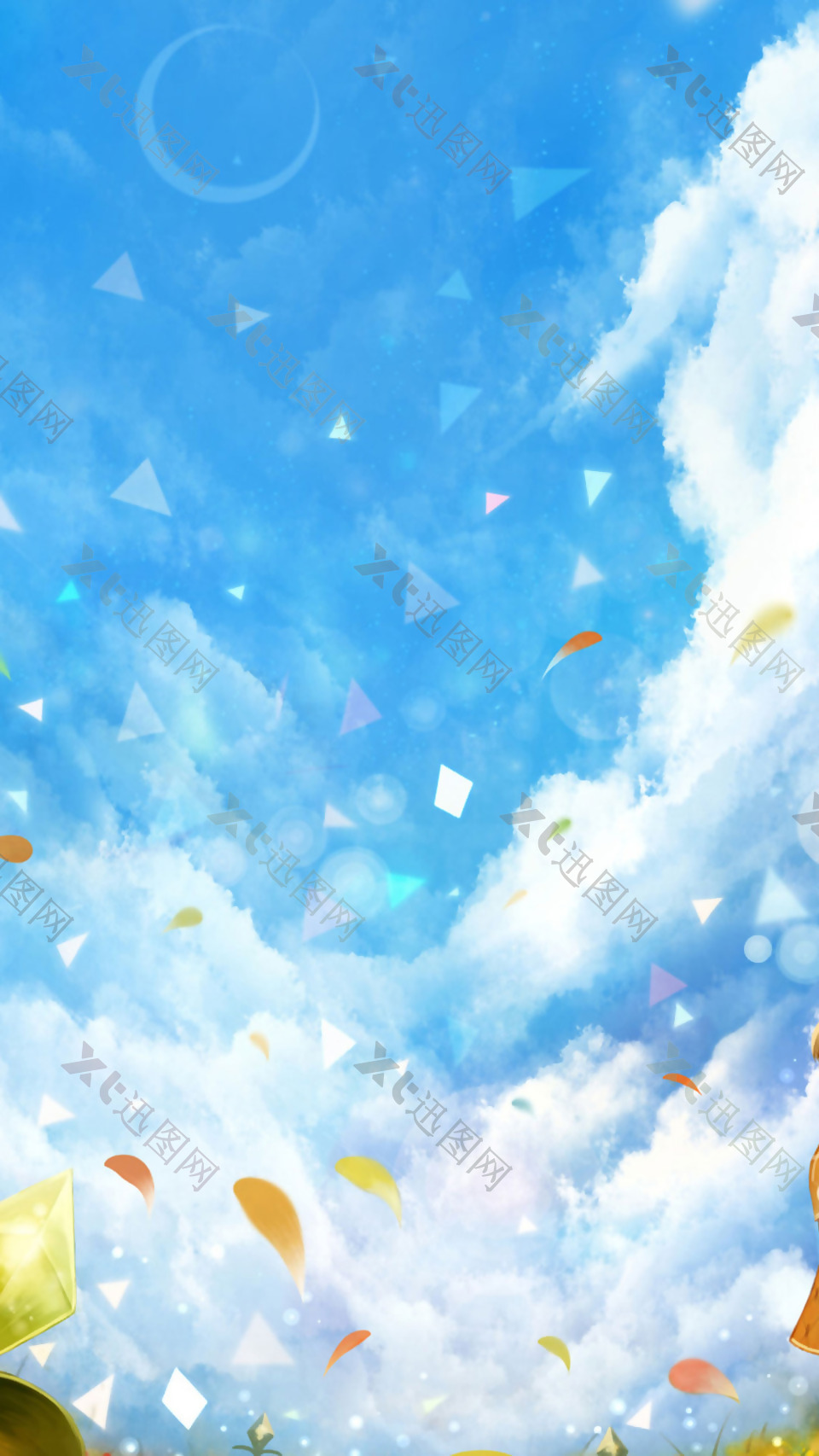 彩色树叶蓝天白云H5背景素材