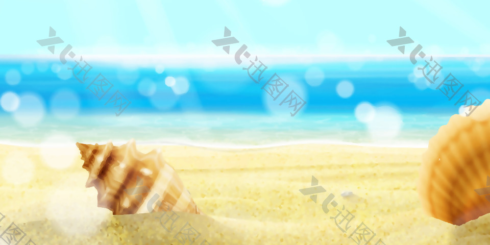 矢量卡通手绘海滩细沙背景