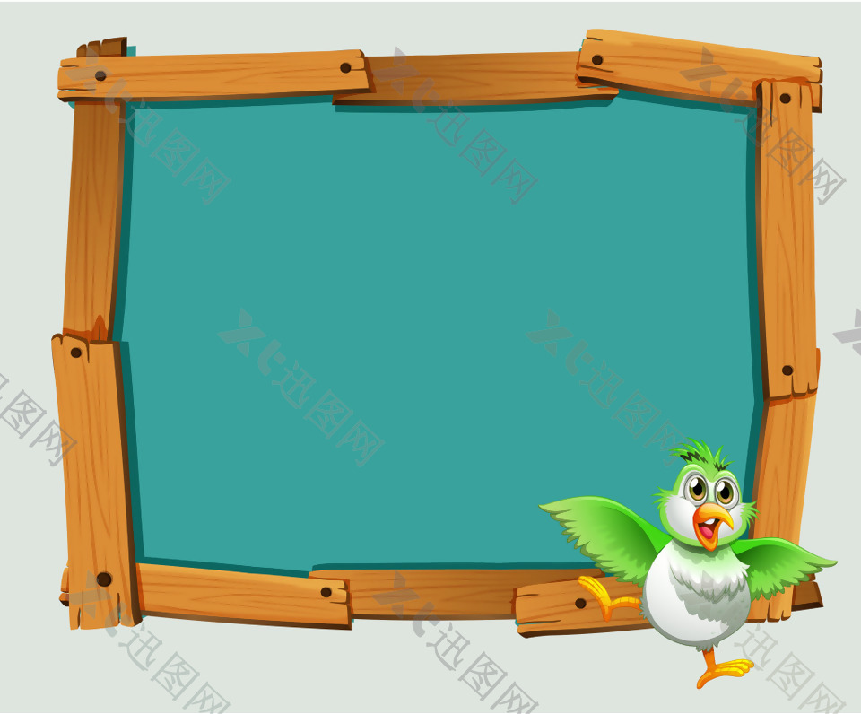 矢量卡通木板边框鹦鹉背景素材