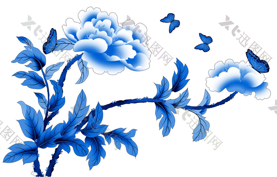 青花瓷花纹蝴蝶素材图片