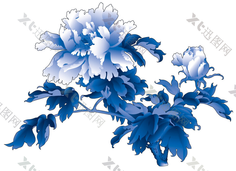 青花瓷树枝花朵素材图片