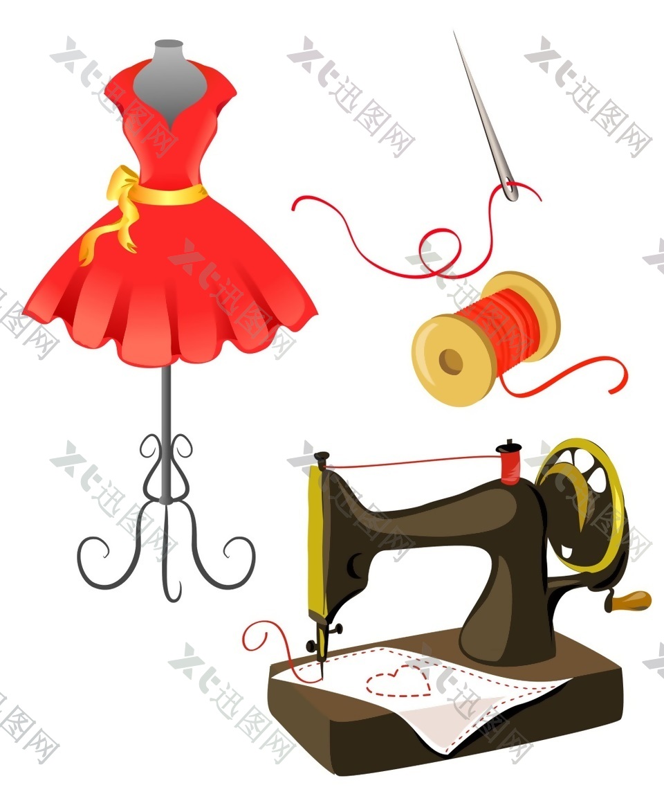 红裙子缝纫机矢量素材
