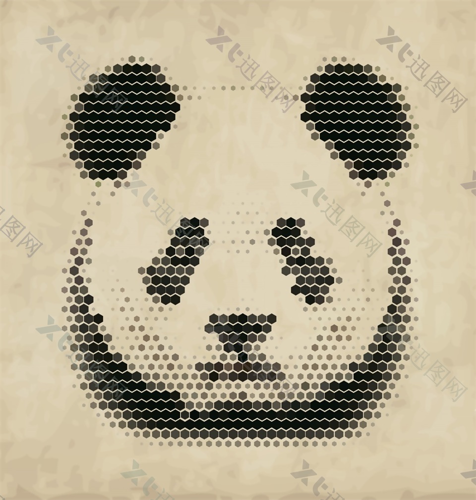 小熊猫复古半调动物矢量素材