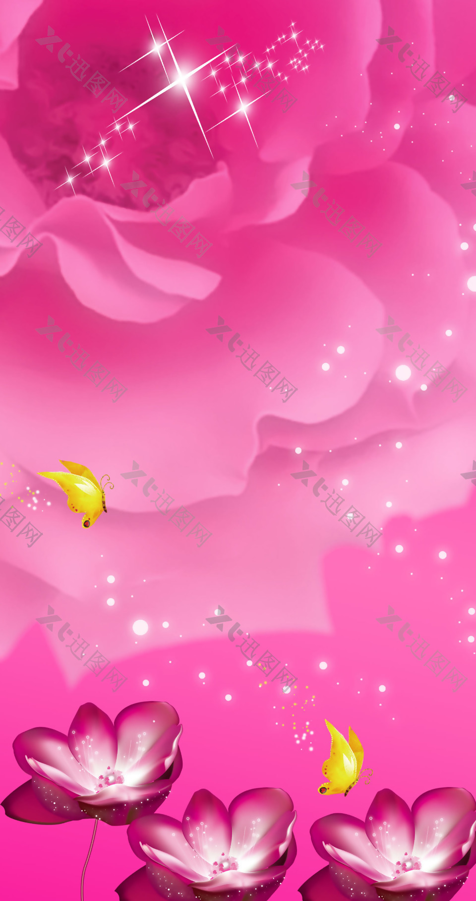 玫瑰蝴蝶星光熠熠粉色背景