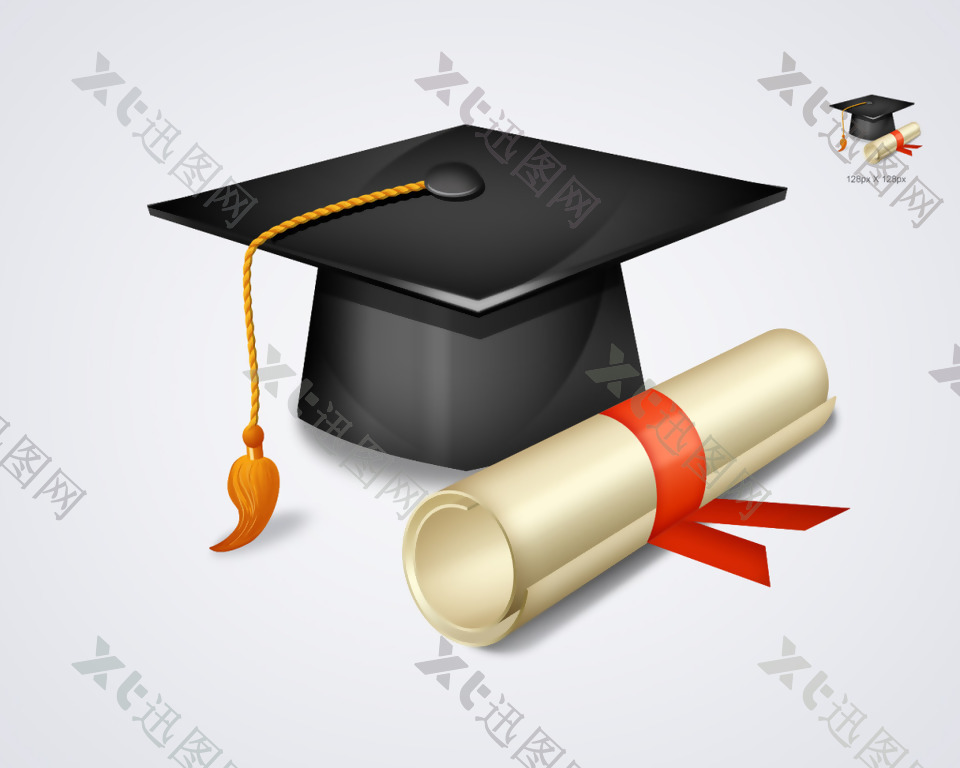 毕业帽与录取通知书icon图标