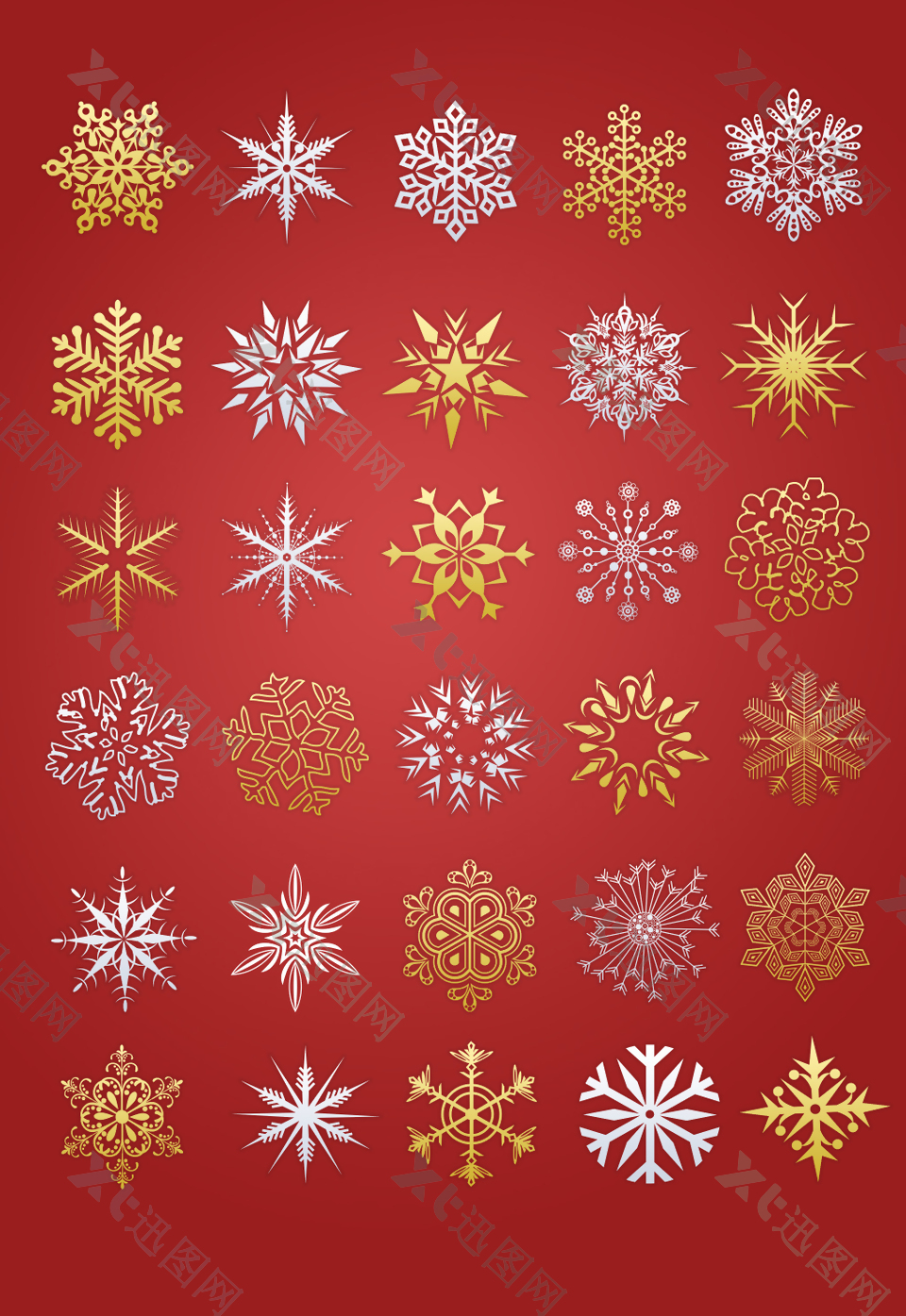 多种类型圣诞雪花图标形状图标设计