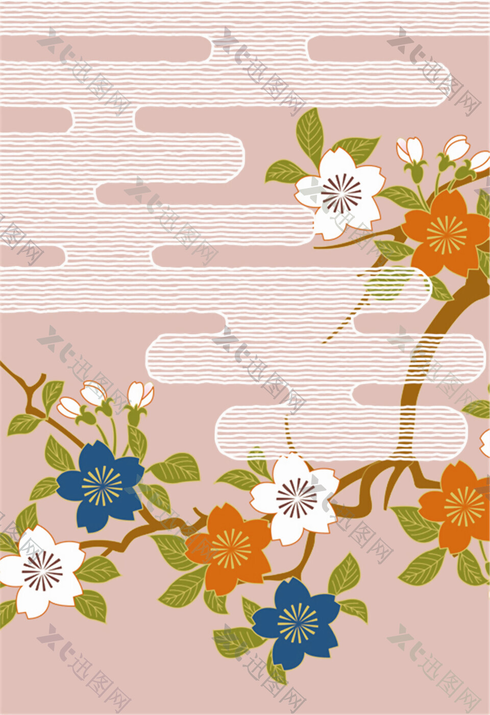 彩色花枝布纹背景图