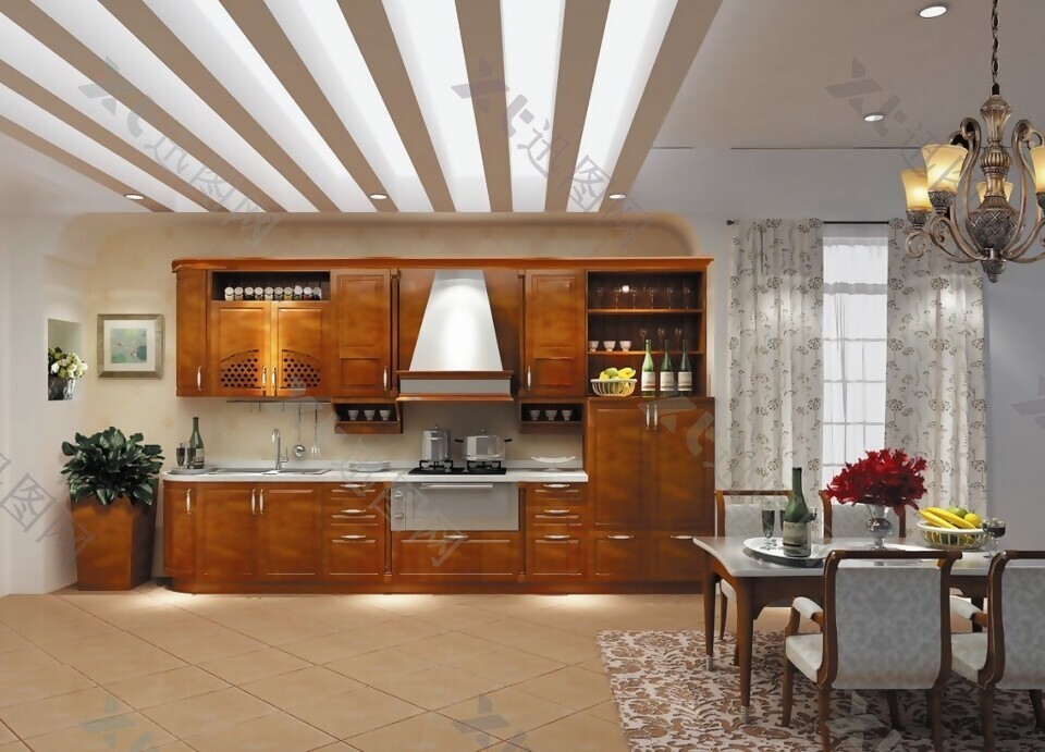 现代简约风室内设计开放式厨房效果图