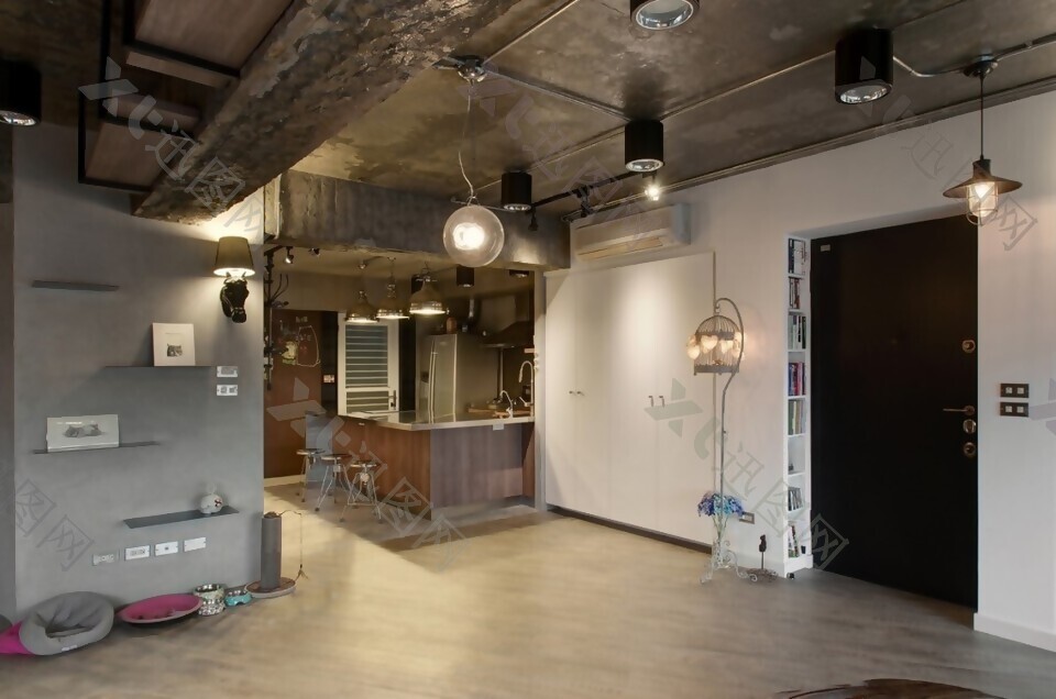 简约工业风室内设计厨房吊灯效果图