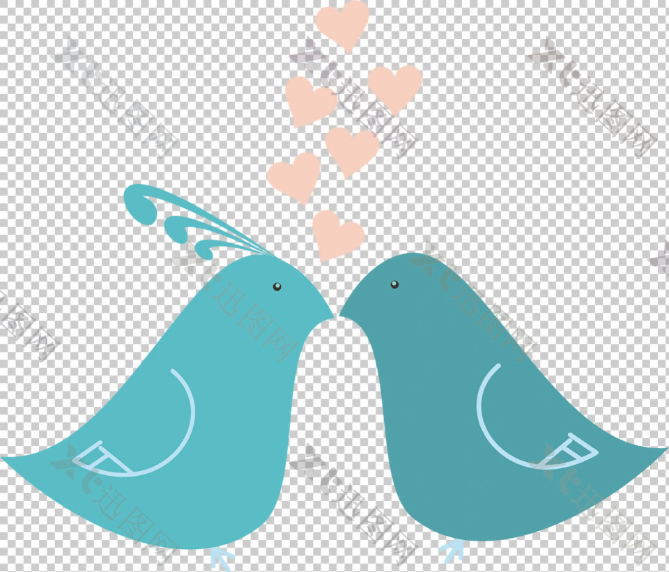 手绘蓝色爱情鸟免抠png透明图层素材