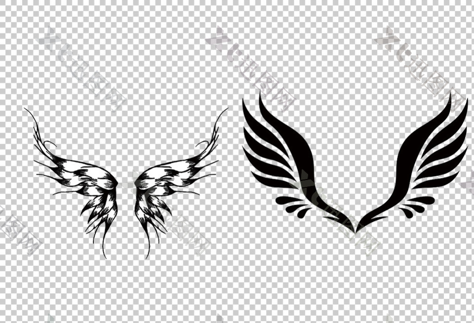 翅膀纹身免抠png透明图层素材