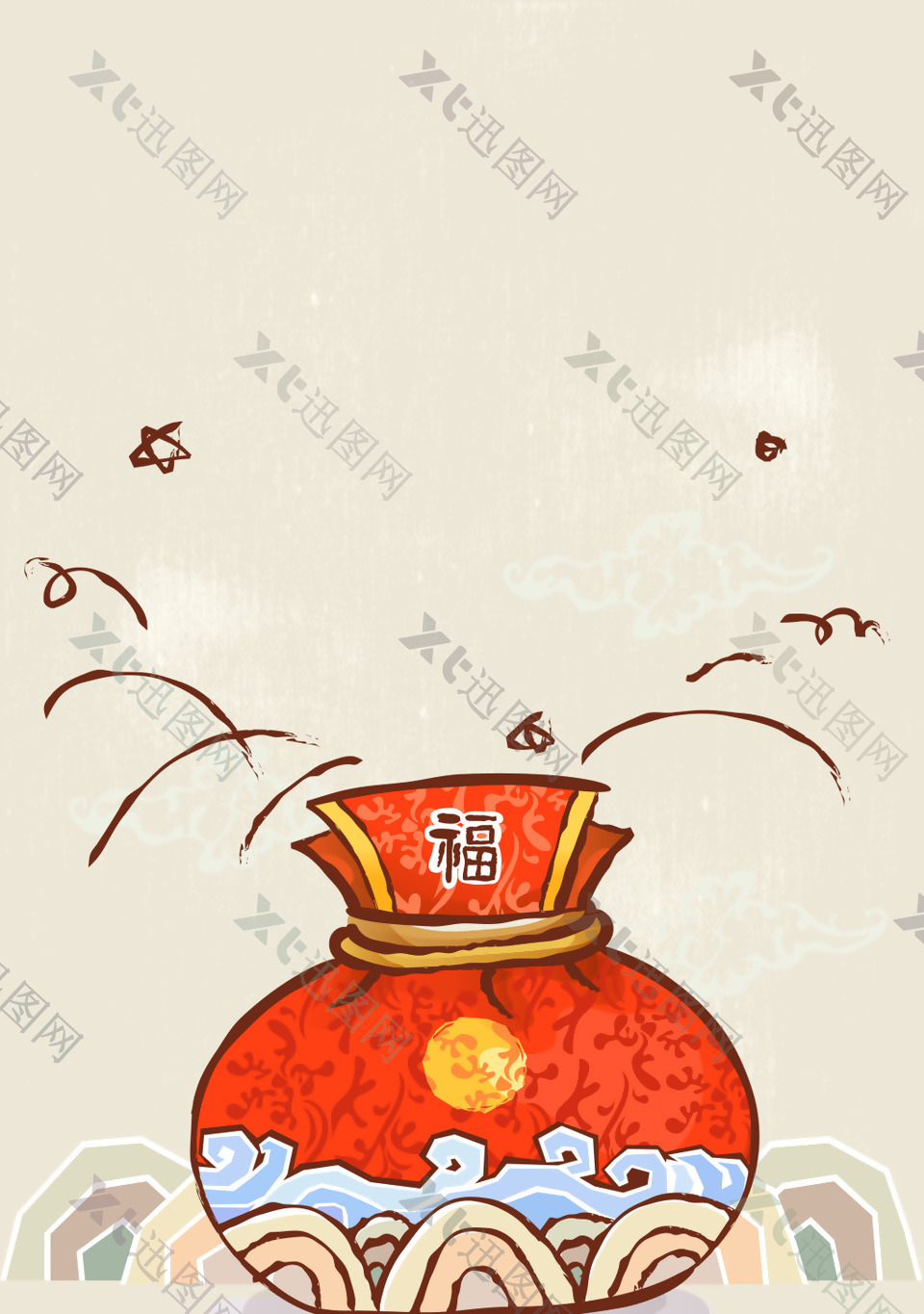 矢量手绘中国风红包背景