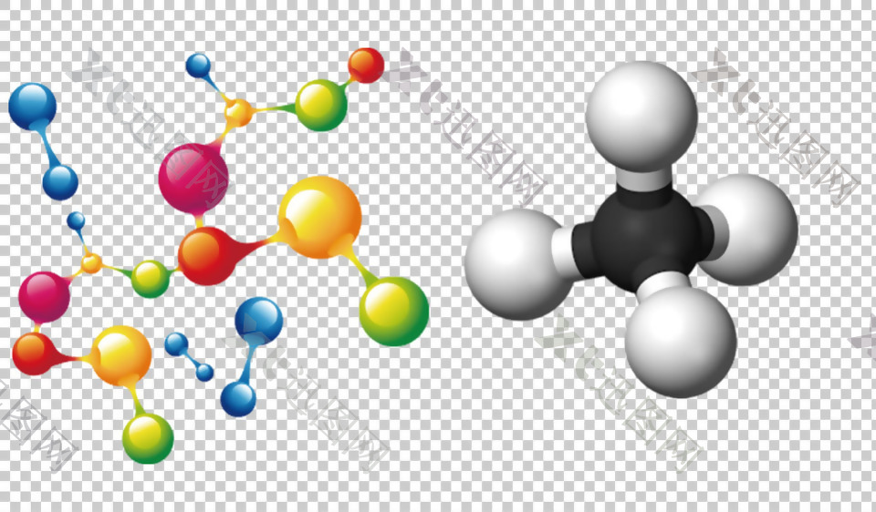 彩色手绘分子模型免抠png透明图层素材