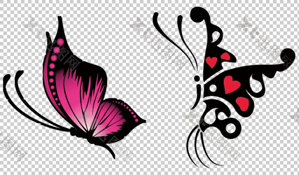 两只红色蝴蝶文身图案免抠png透明素材