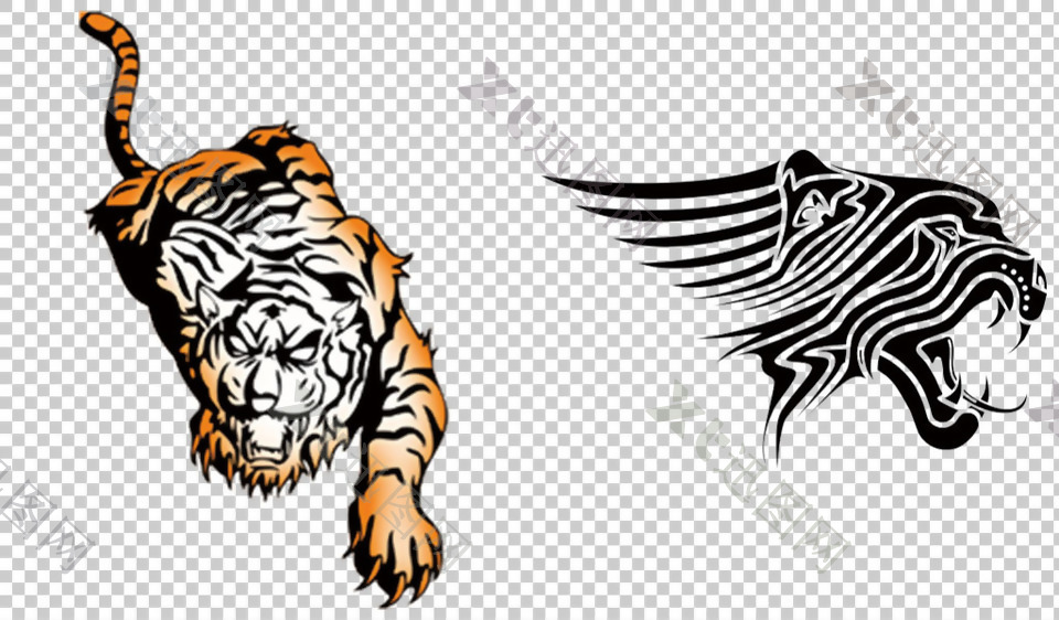 老虎纹身图案免抠png透明图层素材