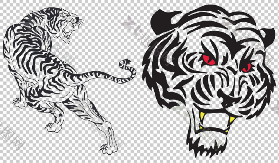 老虎图腾纹身图案免抠png透明图层素材