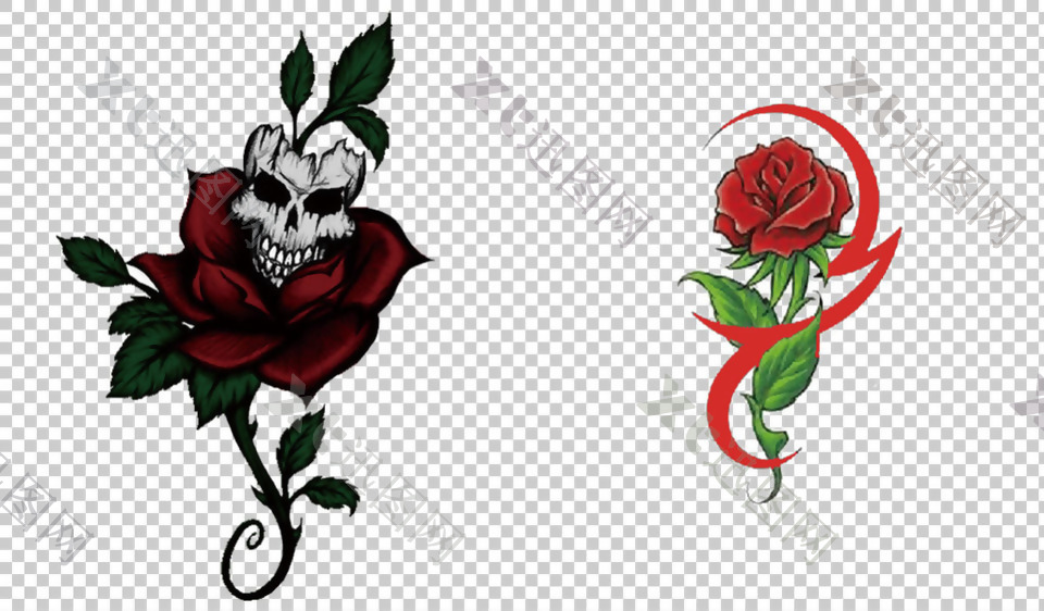 手绘漂亮玫瑰纹身免抠png透明图层素材