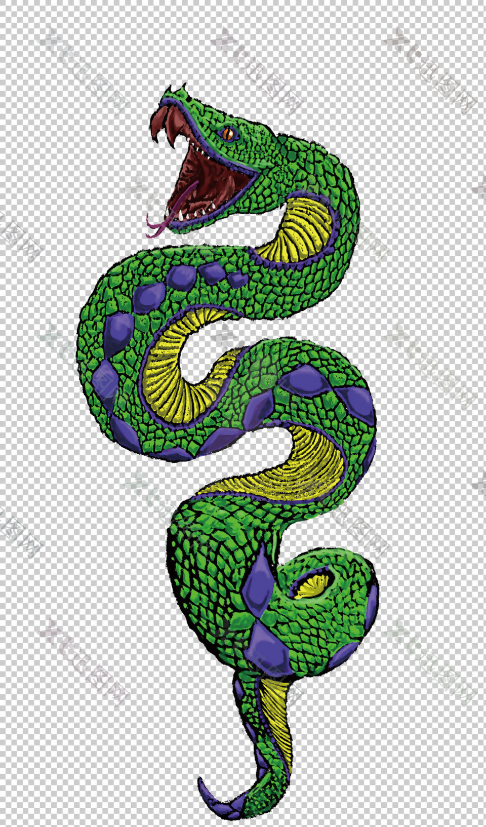 绿色的蛇文身图案免抠png透明图层素材