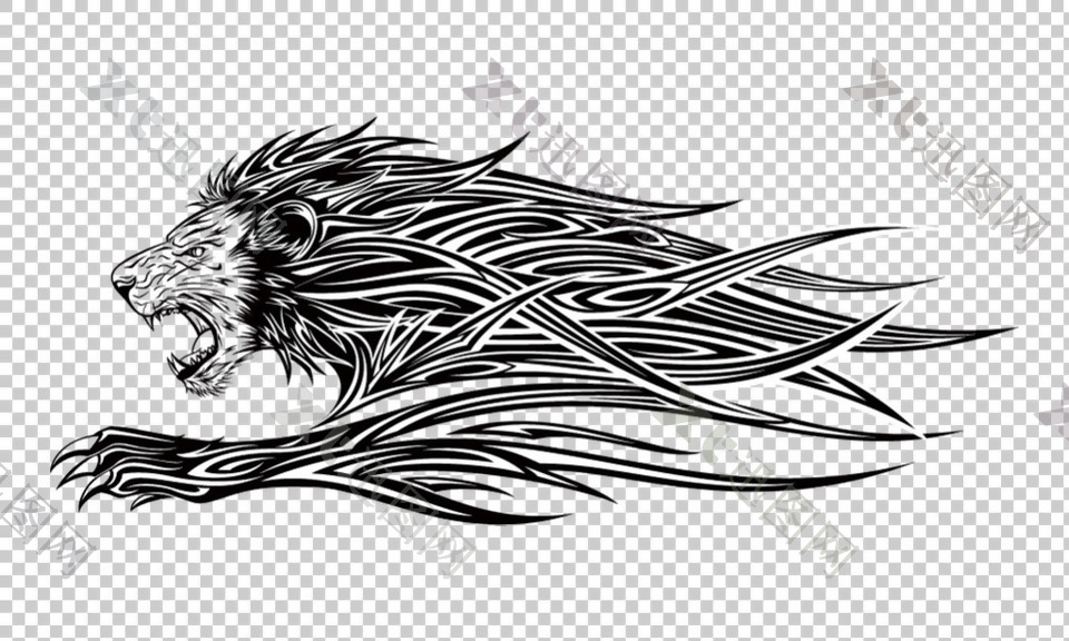 抽象艺术狮子纹身免抠png透明图层素材