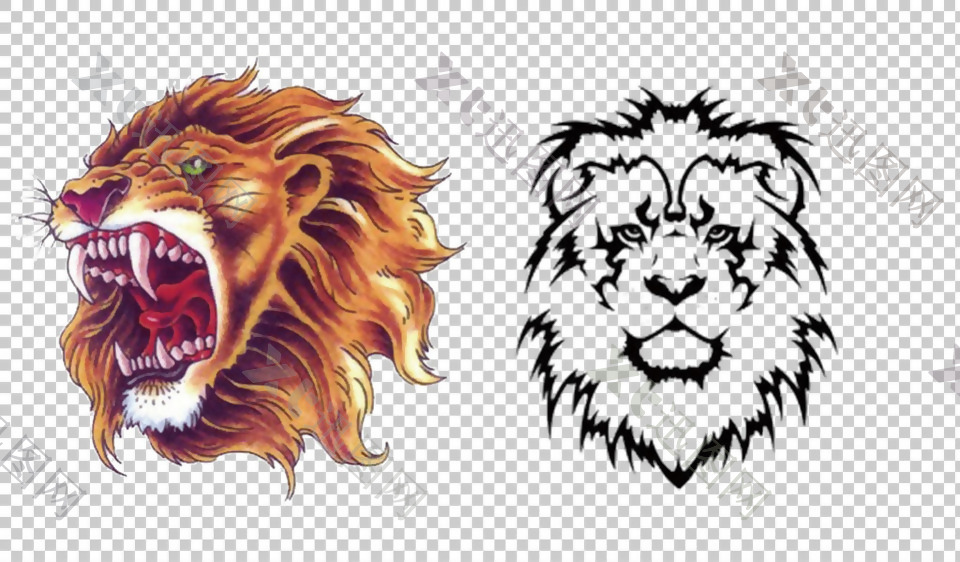 欧美狮子头纹身手稿免抠png透明图层素材