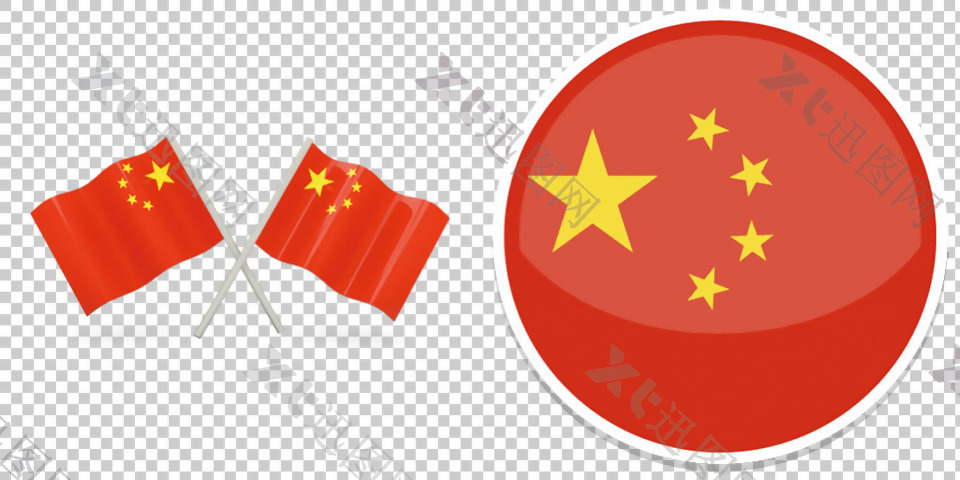 对称中国国旗免抠png透明图层素材