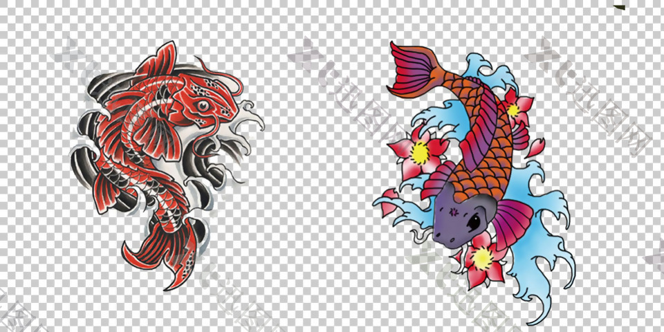 鲤鱼纹身图案免抠png透明图层素材