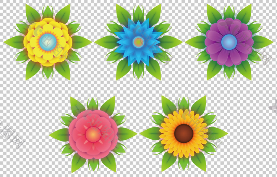 彩色圆形装饰花朵免抠png透明图层素材