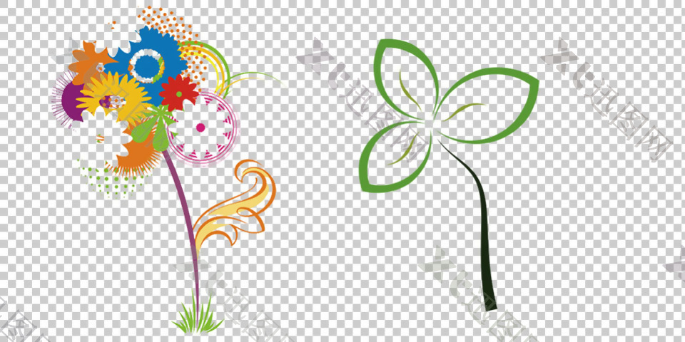 手绘彩色抽象装饰花朵免抠png透明素材