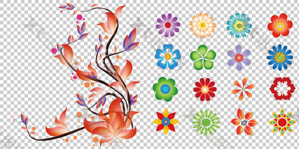 漂亮彩色装饰花朵免抠png透明图层素材