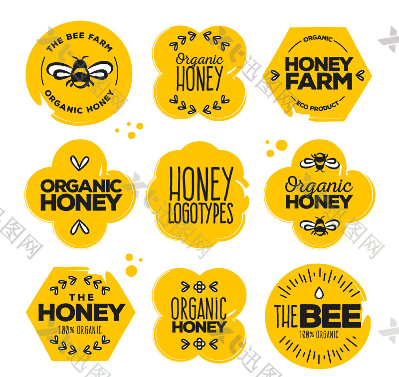 9款创意有机蜂蜜标志矢量