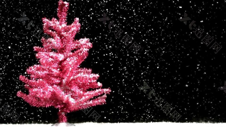 下雪时红色圣诞树视频素材