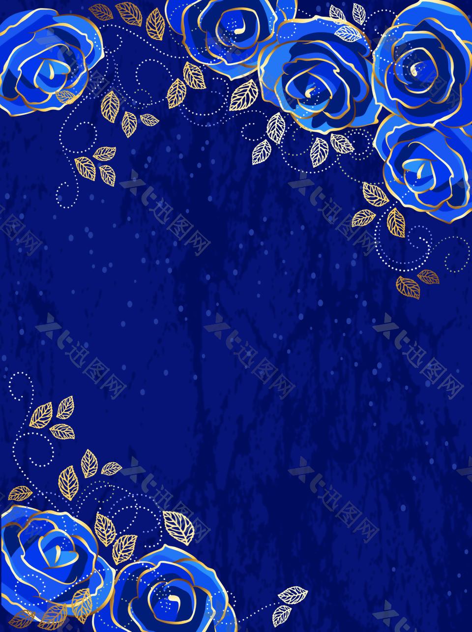 矢量蓝色复古欧式玫瑰花纹理背景