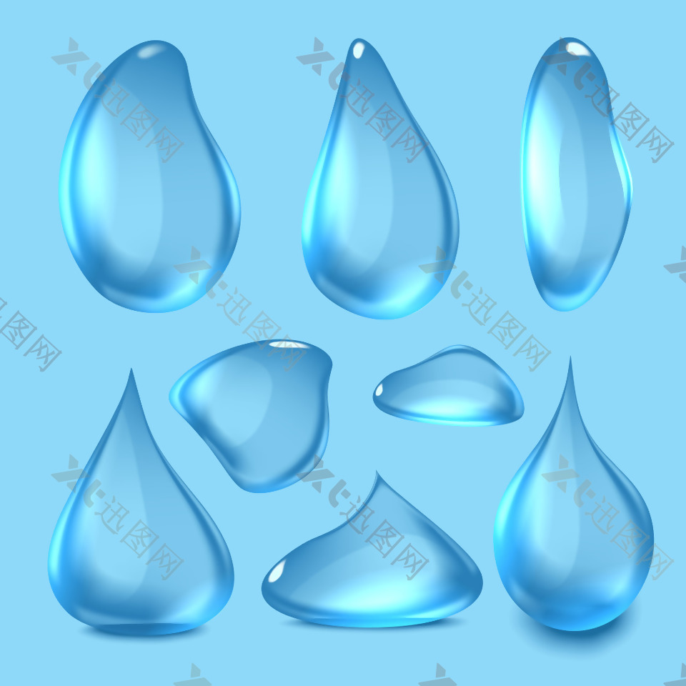 蓝色晶莹的水滴插画