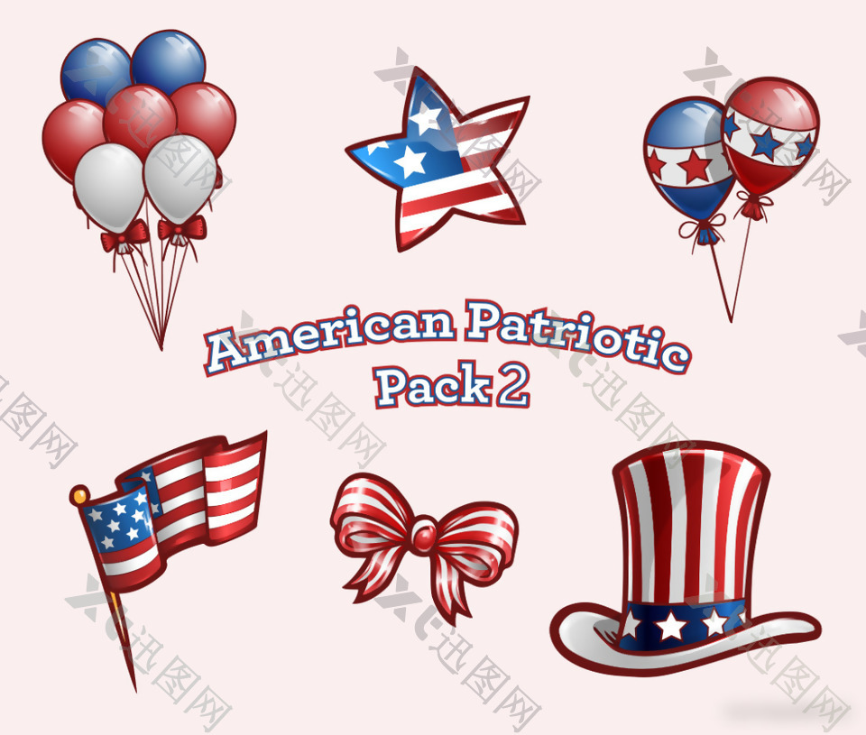 美国旗帜气球蝴蝶结帽子图标
