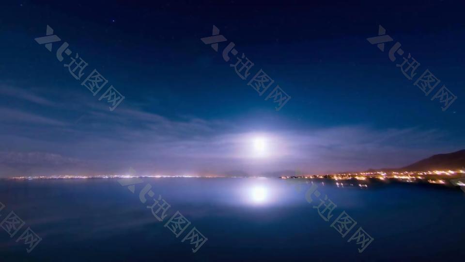 城市夜景海边延时摄影素材