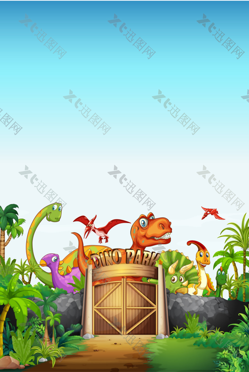 卡通暑期恐龙乐园海报矢量背景
