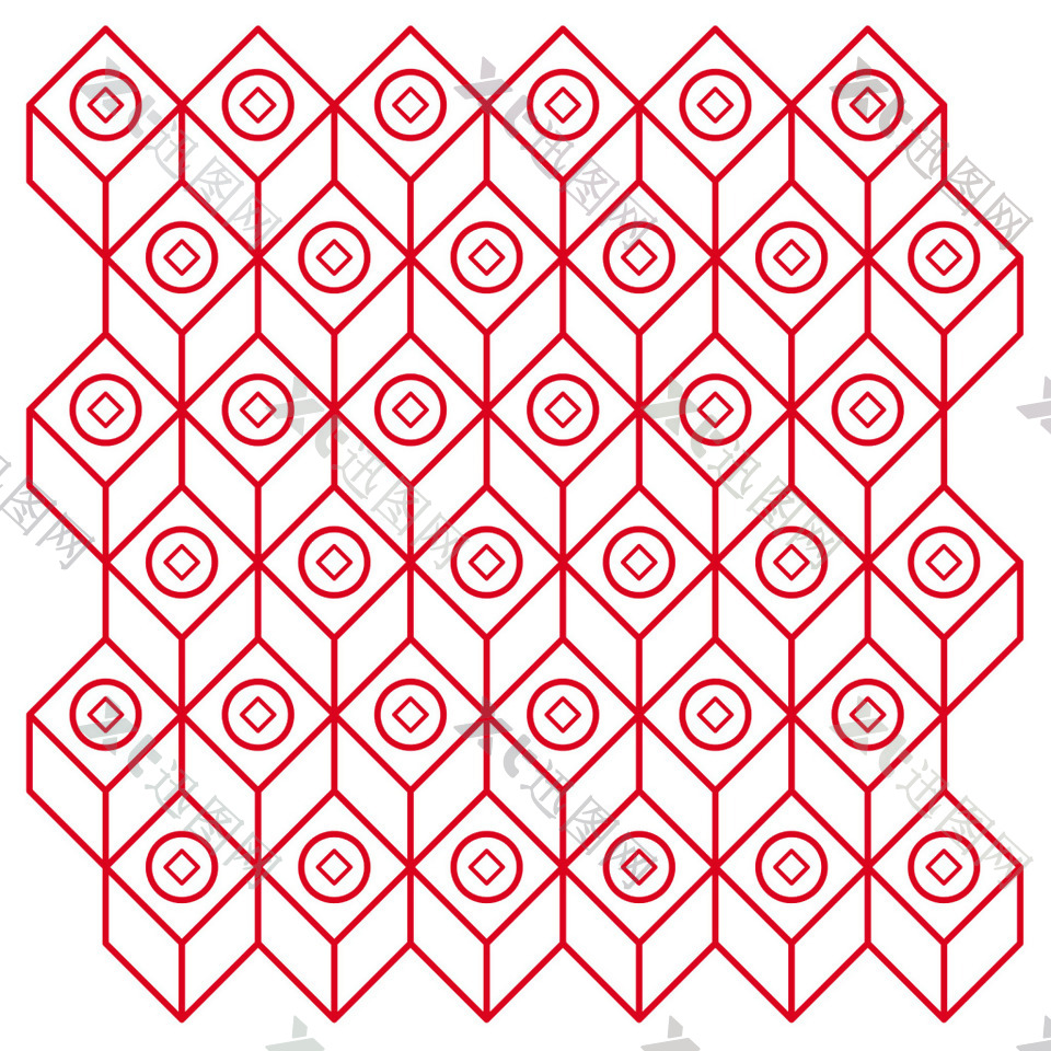 红色立体几何png元素