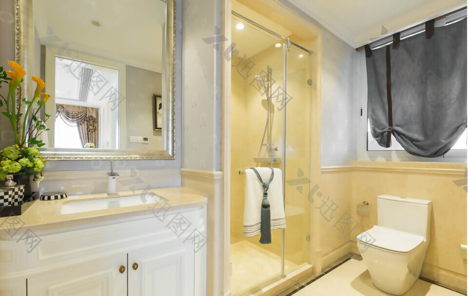 现代简欧浴室淋浴房台面装修效果图
