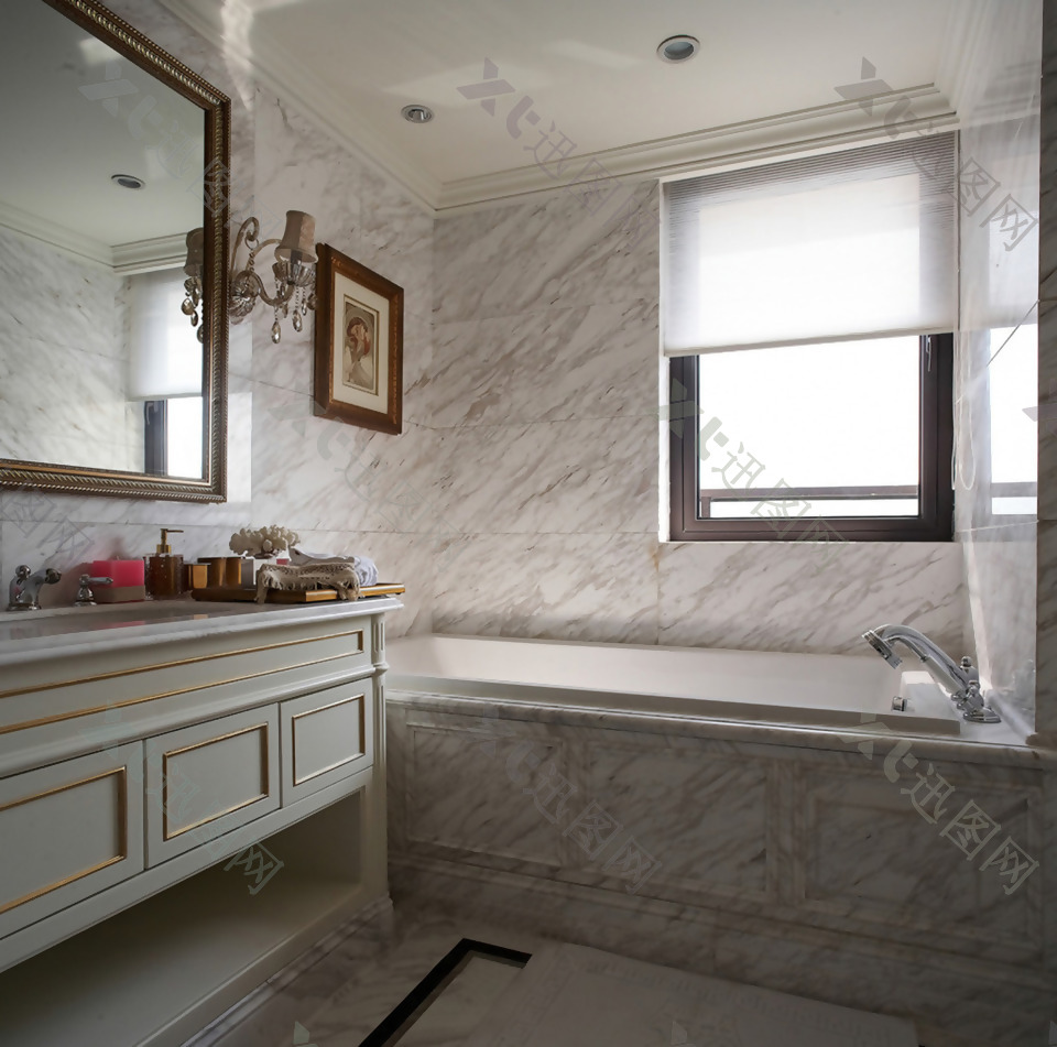 现代北欧风格浴室大理石墙面装修效果图