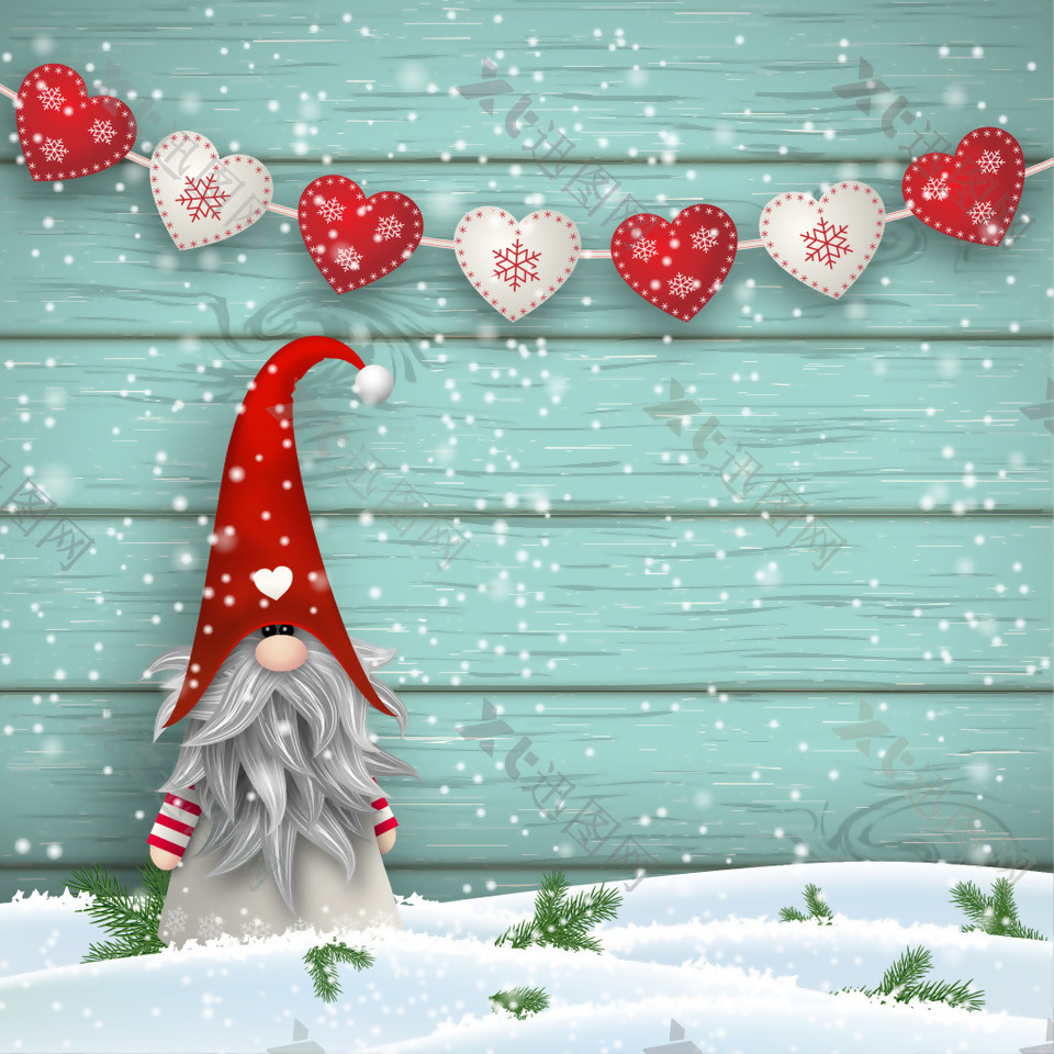 清新卡通雪中的圣诞老人背景素材
