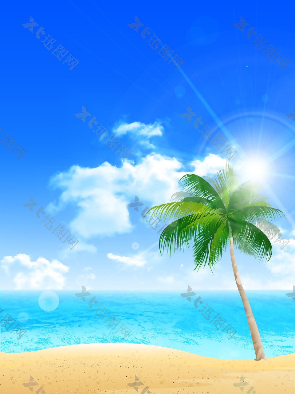 矢量清新夏日沙滩大海椰树背景素材