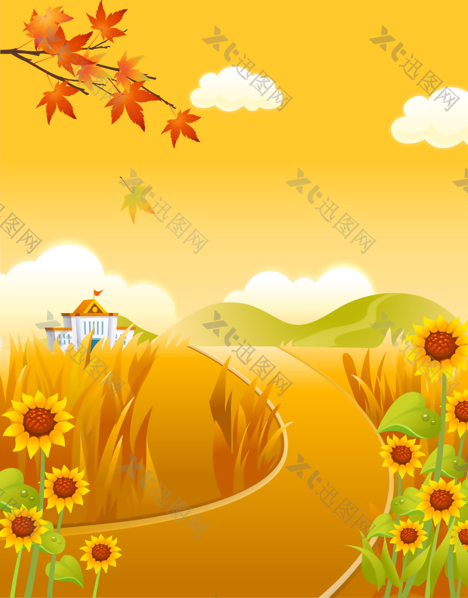 矢量卡通手绘秋天丰收风景背景素材