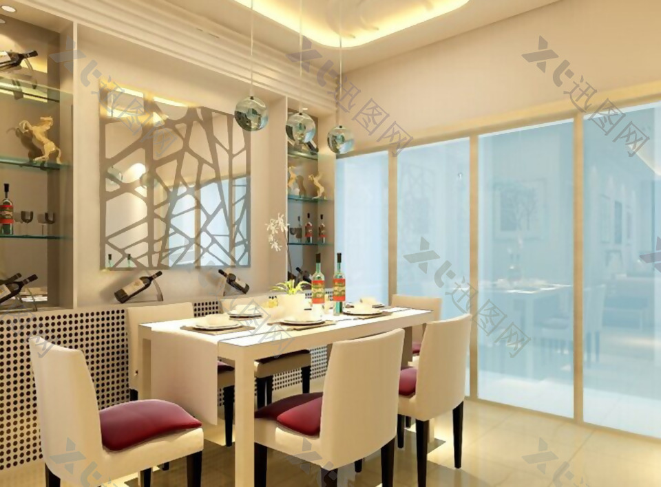 现代餐桌玻璃装饰餐厅效果设计图片