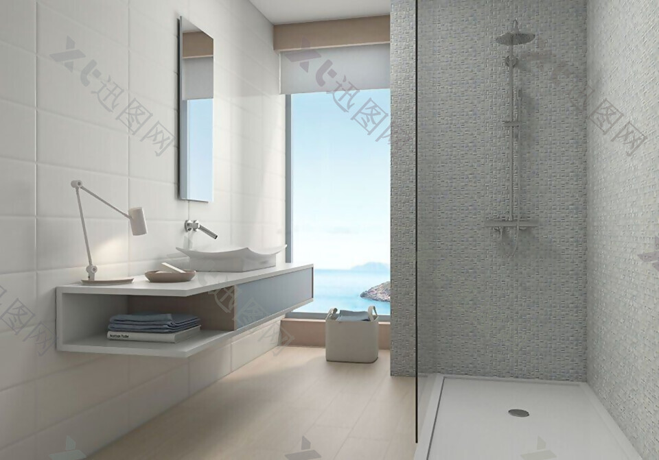 小卫生间淋浴房浅色木地板设计家装效果图